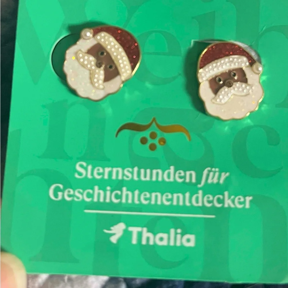 Santa Claus Earrings Black Christmas Clip Ons German Market European Festive